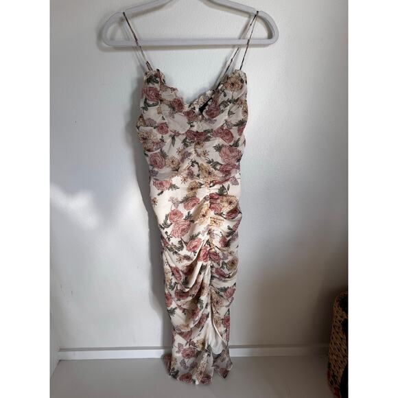 VICI Floral Ruched Mesh Bodycon Midi Dress Spaghetti Strap Party Wedding Large - Picture 2 of 9